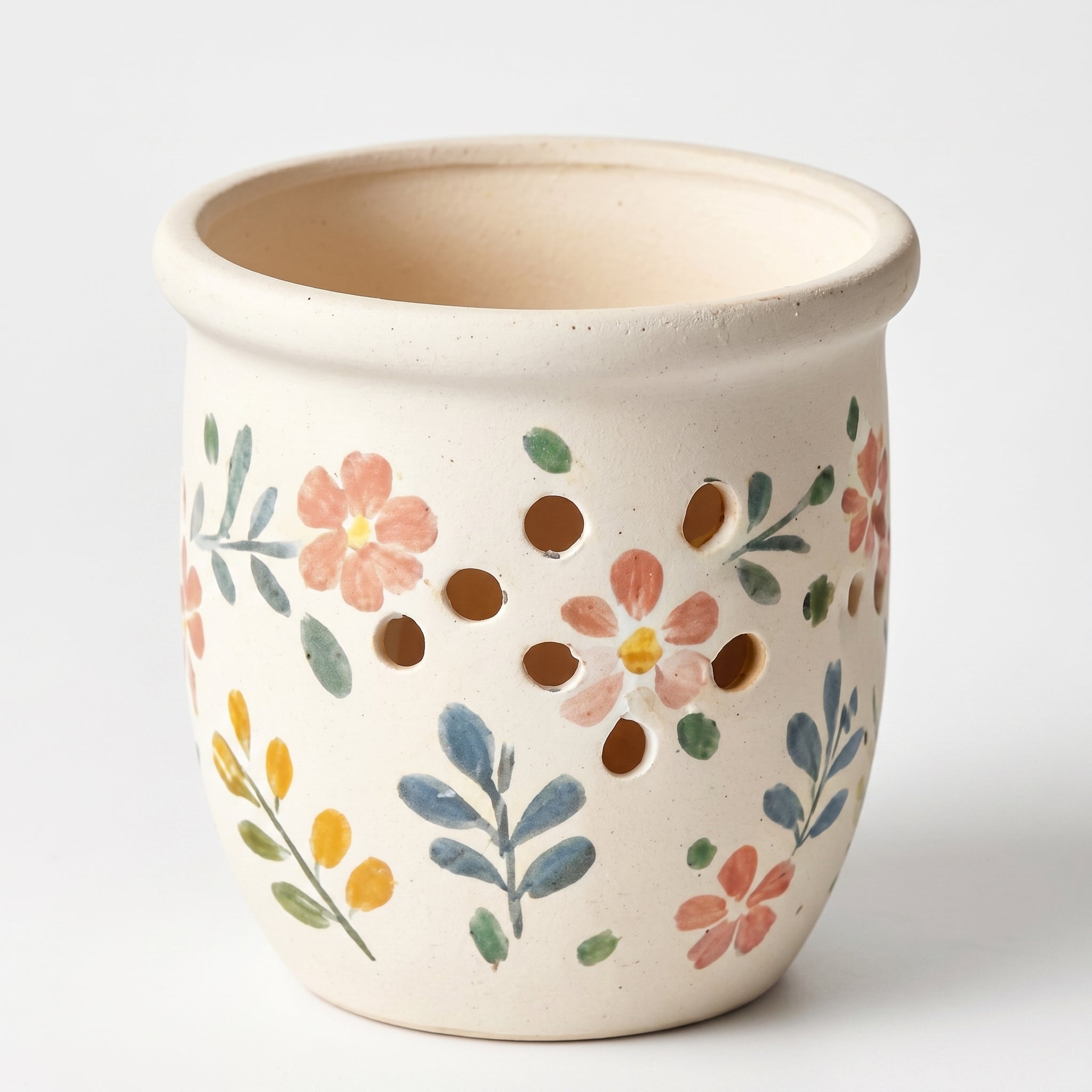 Hand-Painted Floral Ceramic Orchid Planter