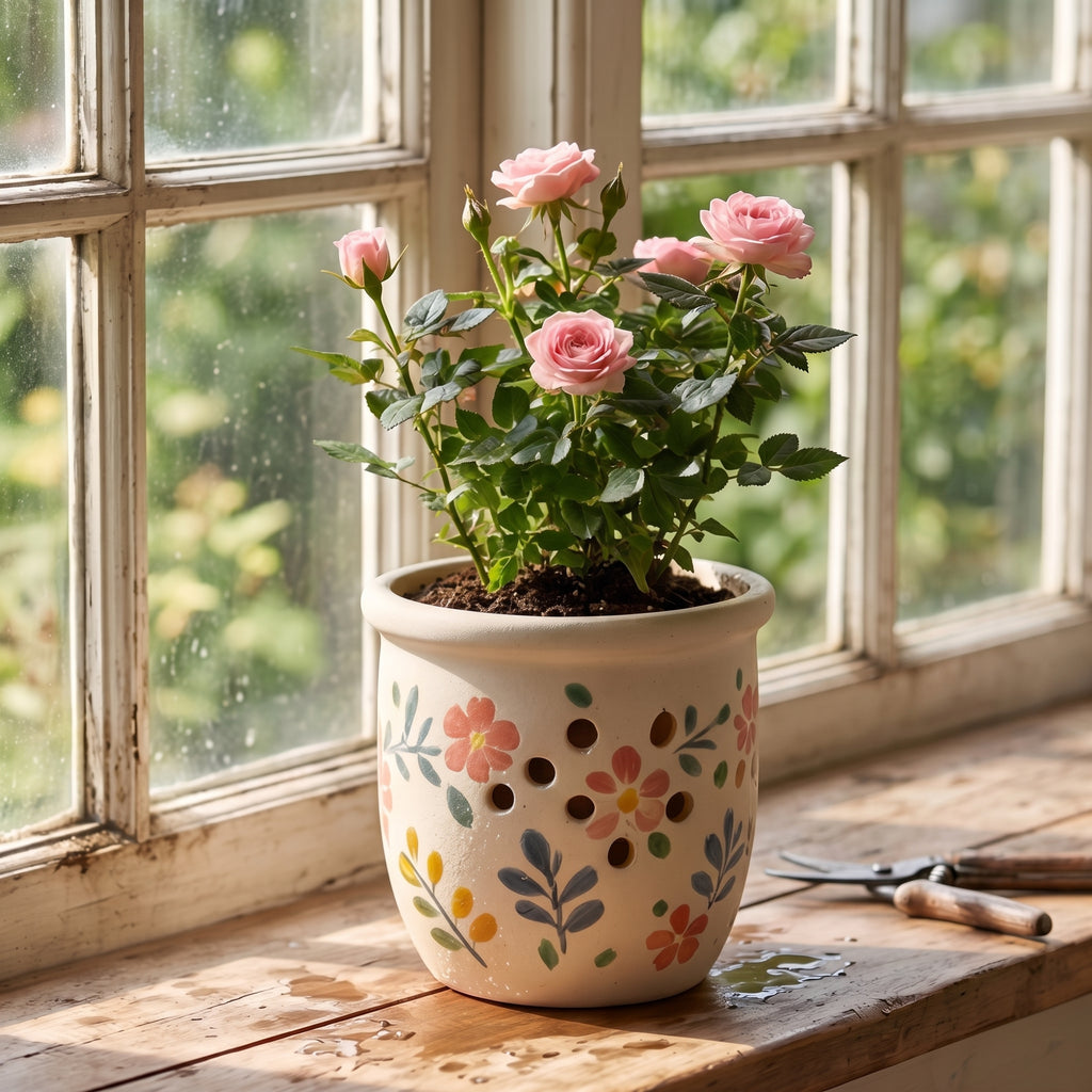 Hand-Painted Floral Ceramic Orchid Planter
