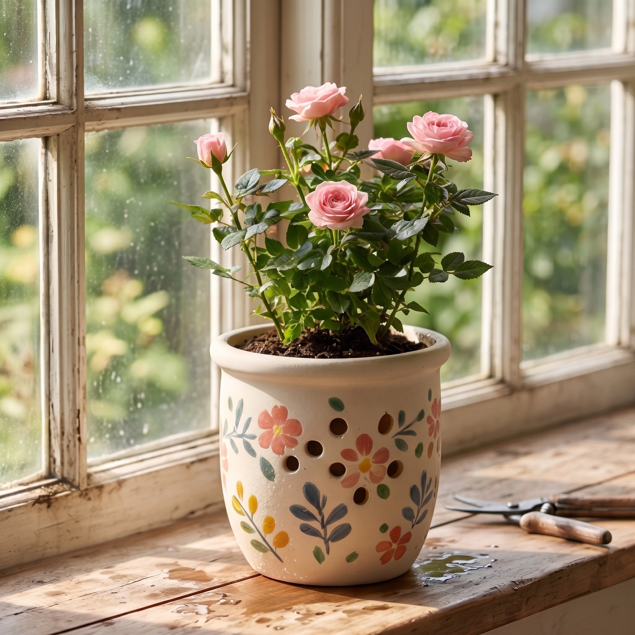 Hand-Painted Floral Ceramic Orchid Planter