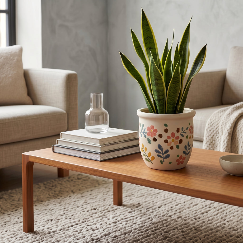 Hand-Painted Floral Ceramic Orchid Planter