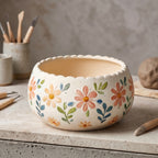 Pastel Floral Scalloped Ceramic Planter Bowl
