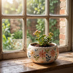 Pastel Floral Scalloped Ceramic Planter Bowl