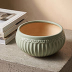 Sage Green Embossed Fluted Ceramic Planter Bowl