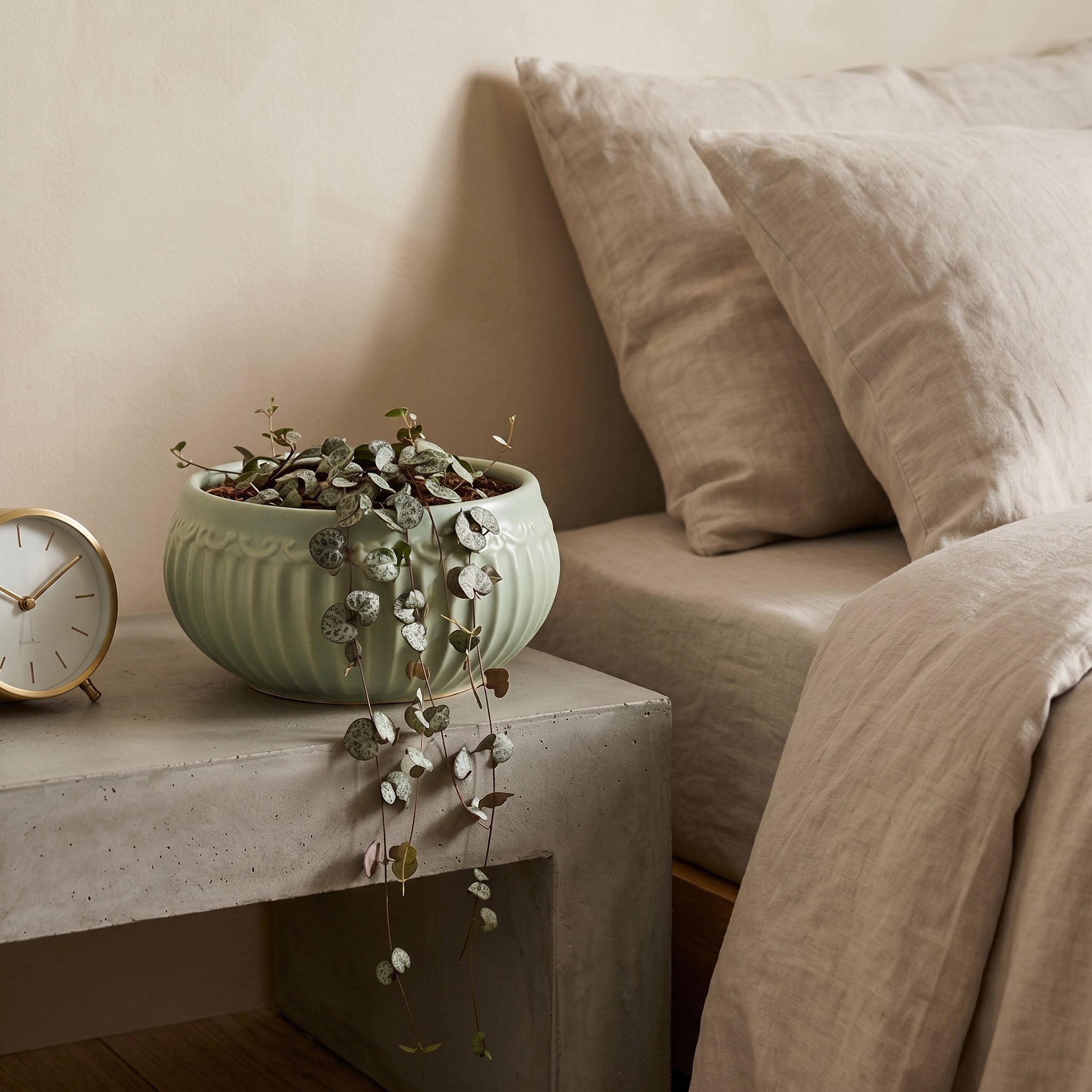 Sage Green Embossed Fluted Ceramic Planter Bowl