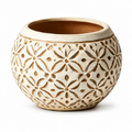 Cream Carved Geometric Floral Ceramic Planter