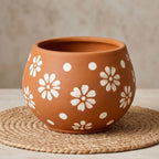 Hand-Painted Daisy Terracotta Globe Planter
