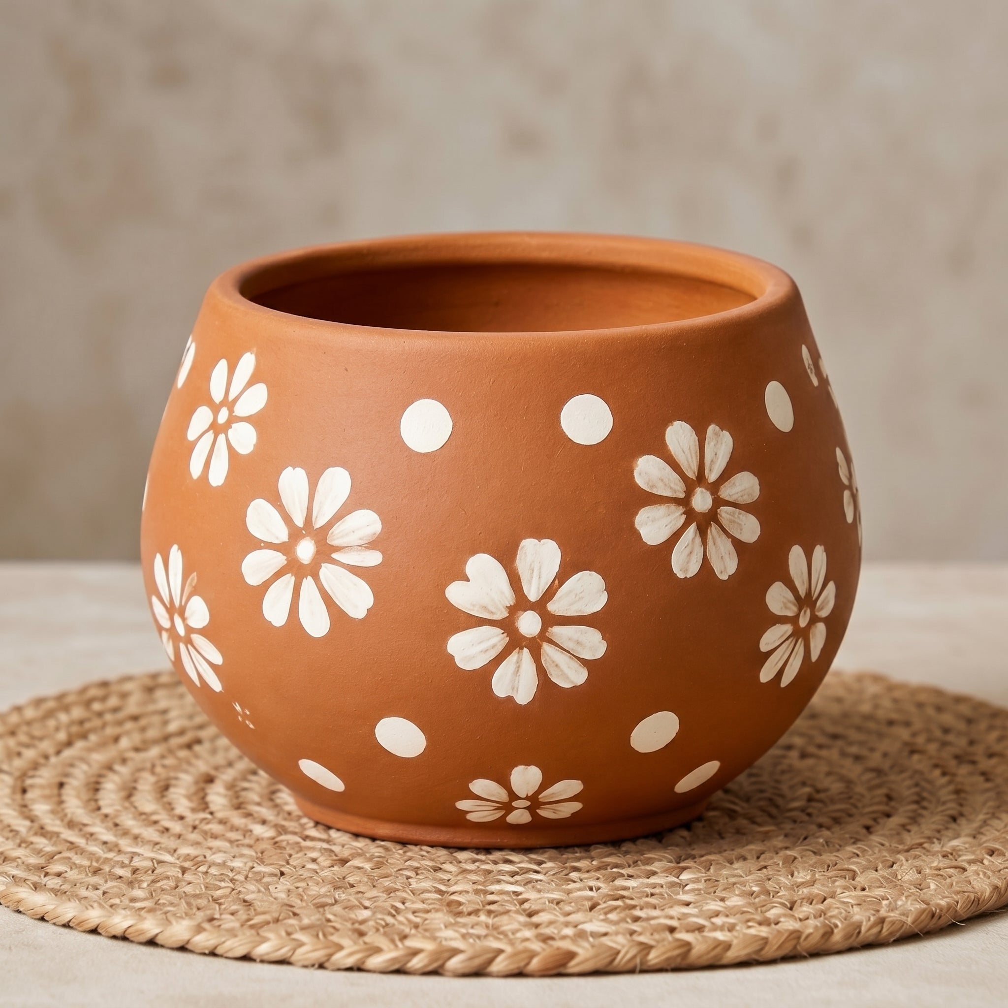 Hand-Painted Daisy Terracotta Globe Planter