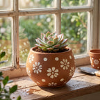 Hand-Painted Daisy Terracotta Globe Planter