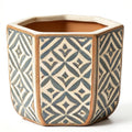 Indigo and Cream Geometric Hexagonal Ceramic Planter