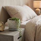 Seafoam Green Geometric Lattice Ceramic Planter with Saucer