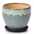 Speckled Grey and Mint Drip Glaze Ceramic Planter with Saucer