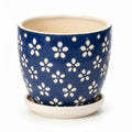 Cobalt Blue Floral Ceramic Planter with Saucer