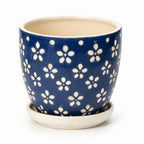 Cobalt Blue Floral Ceramic Planter with Saucer