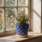 Cobalt Blue Floral Ceramic Planter with Saucer