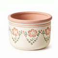 Vintage Floral Ceramic Planter with Terracotta Rim