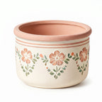 Vintage Floral Ceramic Planter with Terracotta Rim