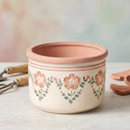 Vintage Floral Ceramic Planter with Terracotta Rim