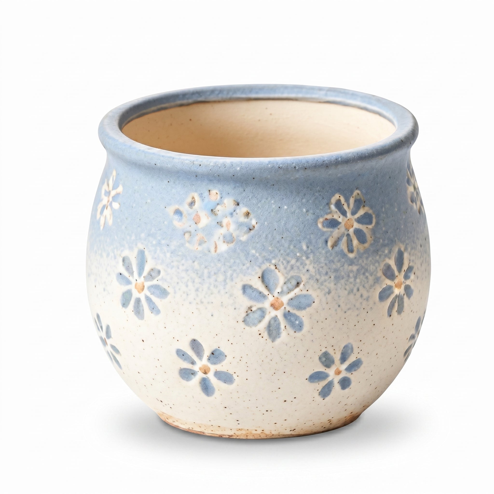 Pastel Blue and Cream Floral Ceramic Planter