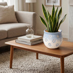 Pastel Blue and Cream Floral Ceramic Planter