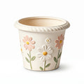 Embossed Daisy and Bee Cream Ceramic Planter