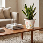 Embossed Daisy and Bee Cream Ceramic Planter