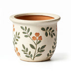 Rustic Painted Floral Speckled Ceramic Planter