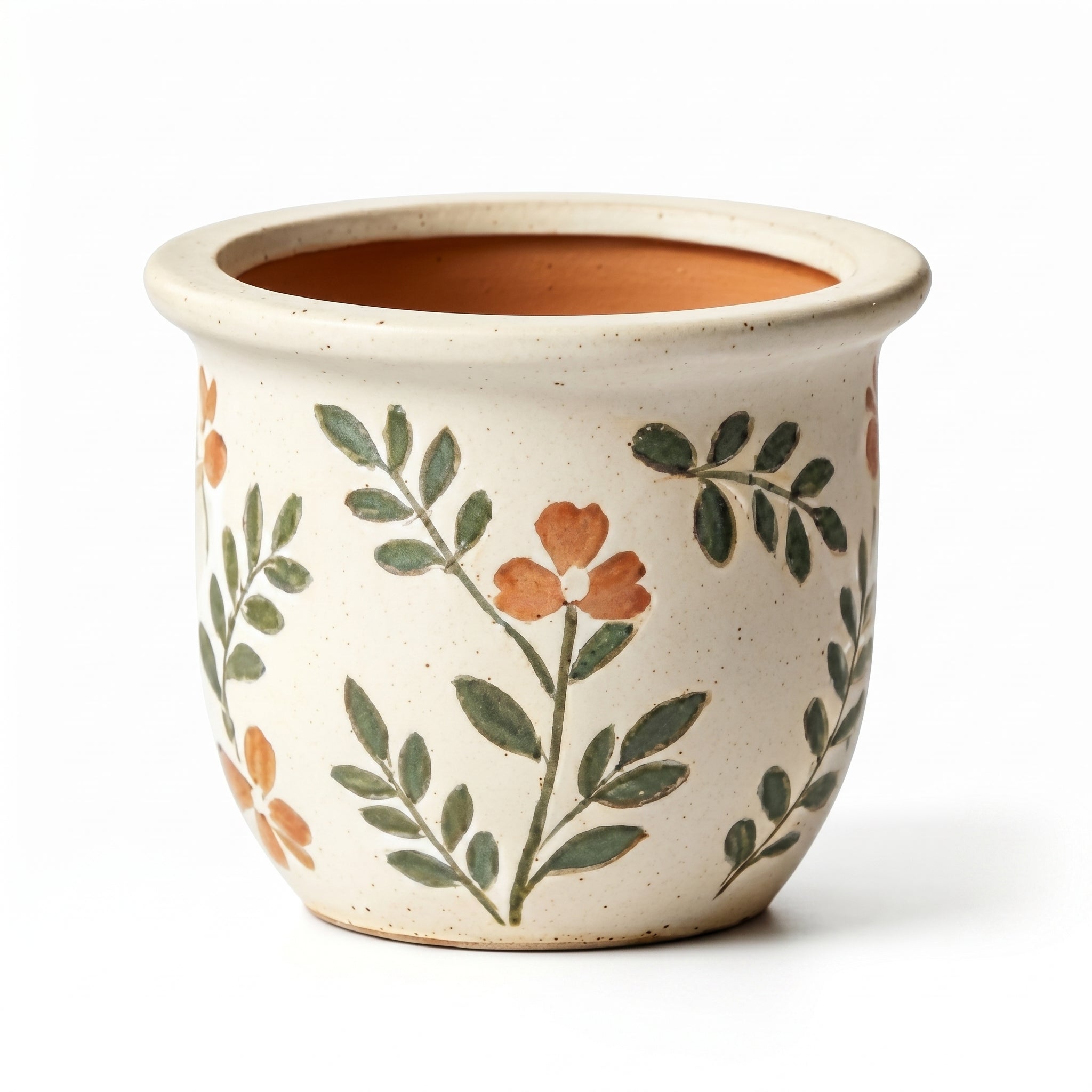 Rustic Painted Floral Speckled Ceramic Planter