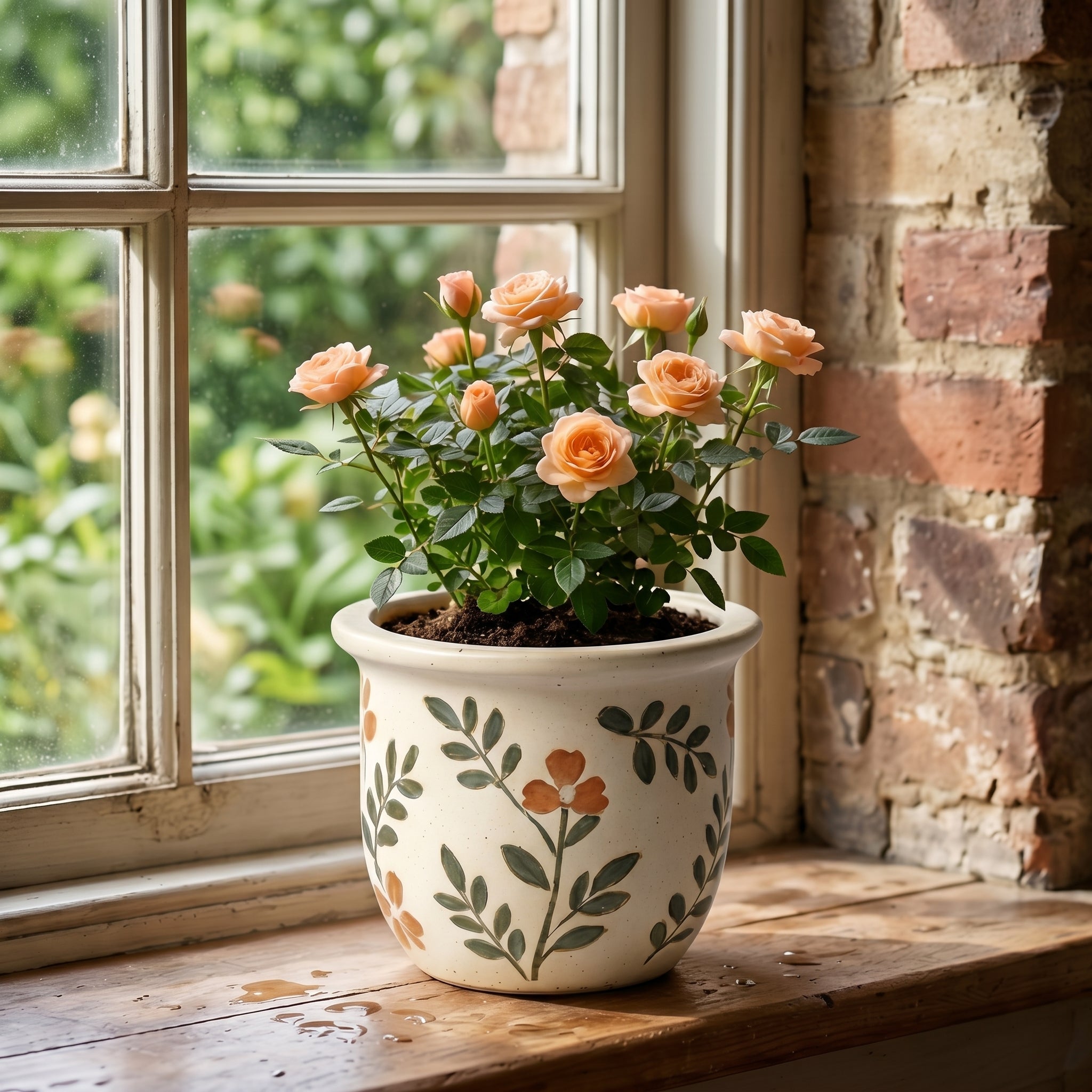 Rustic Painted Floral Speckled Ceramic Planter