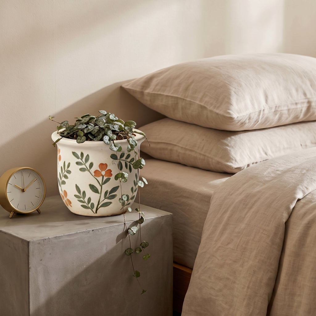 Rustic Painted Floral Speckled Ceramic Planter